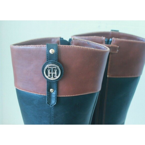Tommy Hilfiger Riding Boots Black Tan Cognac Side Zip Womens Size 4 - Picture 2 of 8